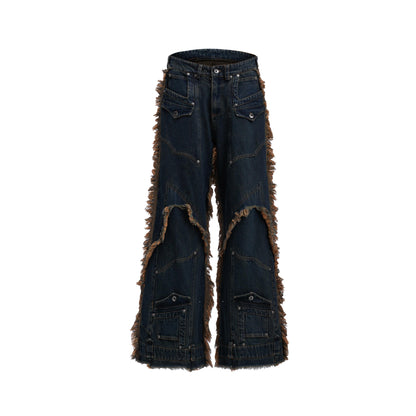 Deconstructed Distressed Burrs Tassels Jeans